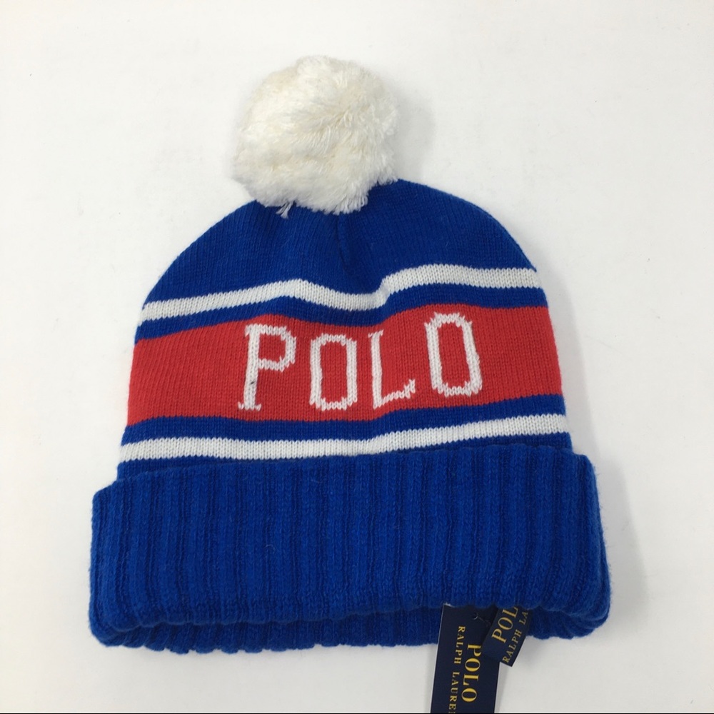 Ralph Lauren Polo Beanie Puff Hat Blue USA